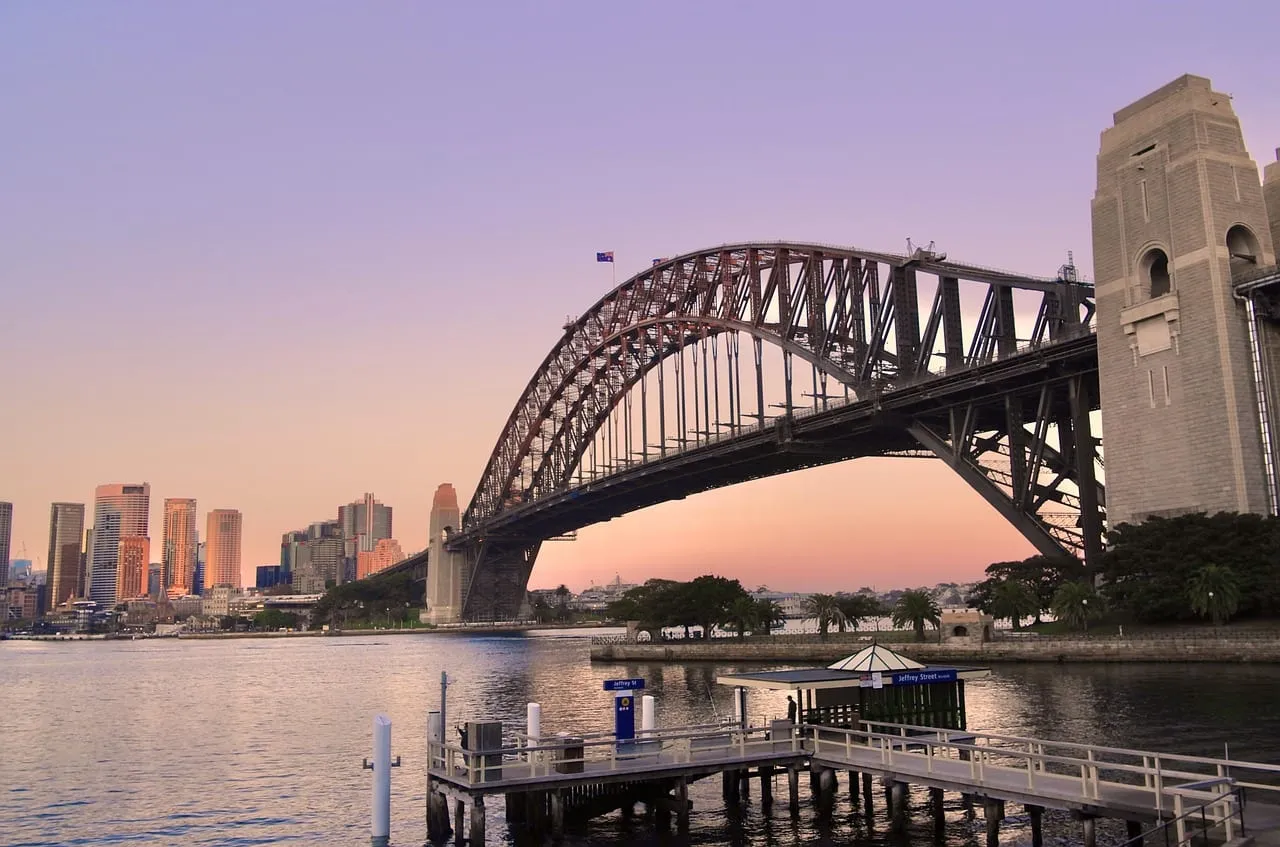 Le Harbour Bridge au coucher du soleil, depuis Milsons Point